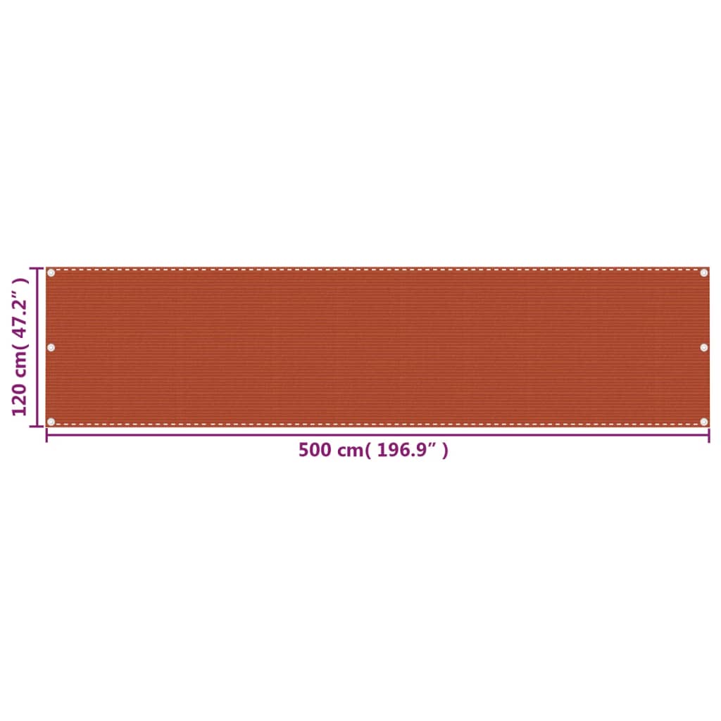 vidaXL Διαχωριστικό Βεράντας Πορτοκαλί 120 x 500 εκ. από HDPE