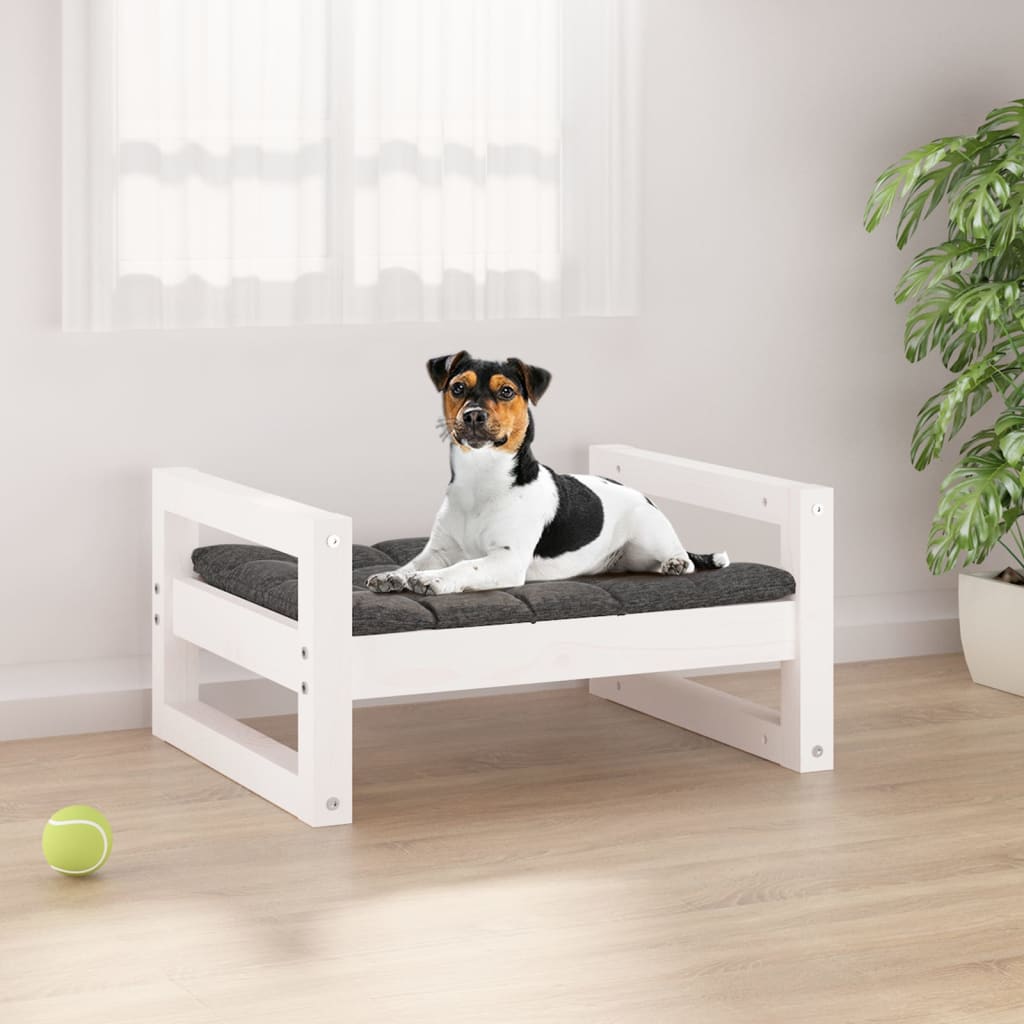 vidaXL Κρεβάτι Σκύλου άσπρο 55,5x45,5x28 εκ. από Μασίφ Ξύλο Πεύκου