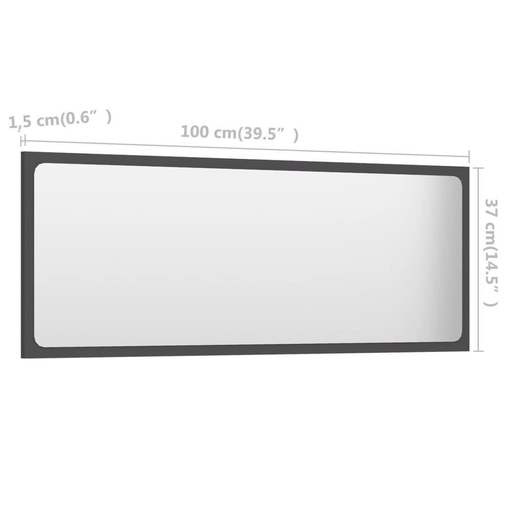 vidaXL Καθρέφτης Μπάνιου Γκρι 100 x 1,5 x 37 εκ. από Μοριοσανίδα