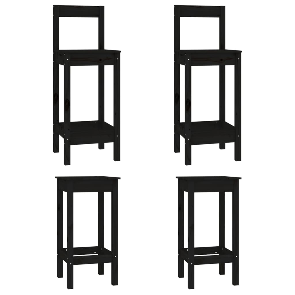 vidaXL Καρέκλες Μπαρ Σετ 4 Τεμαχίων Μαύρο από Μασίφ Ξύλο Πεύκου