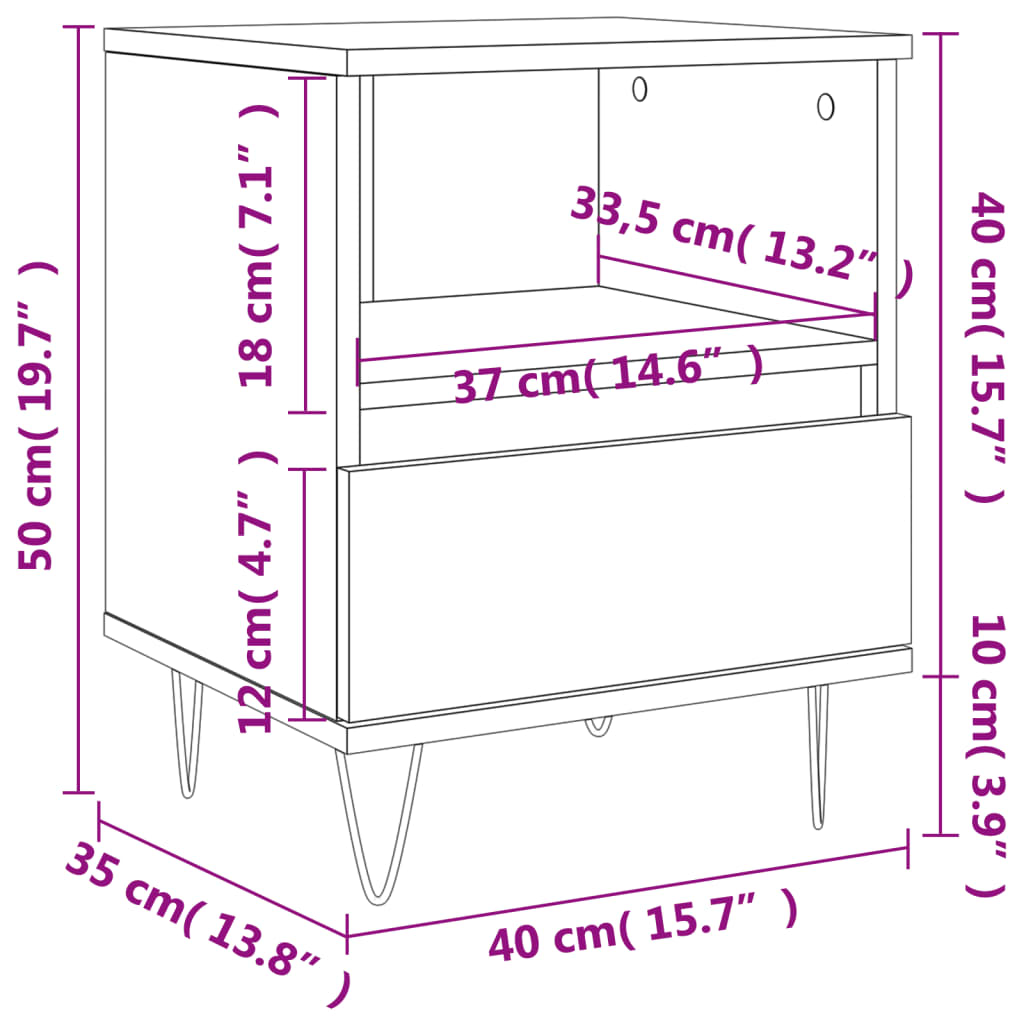 vidaXL Κομοδίνα 2 τεμ. Καπνιστή Δρυς 40 x 35 x 50 εκ. Επεξεργ. Ξύλο