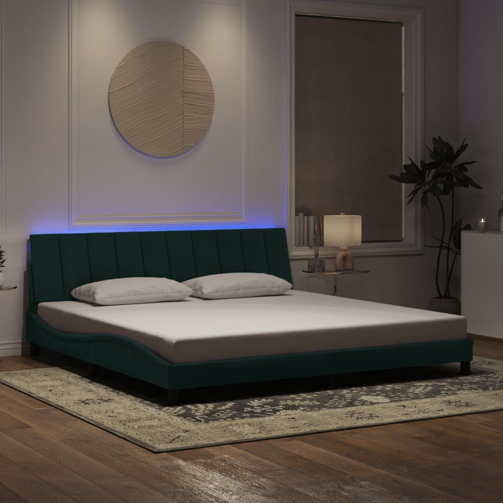 vidaXL Πλαίσιο Κρεβατιού με LED Σκούρο Πράσινο 200x200 εκ. Βελούδινο