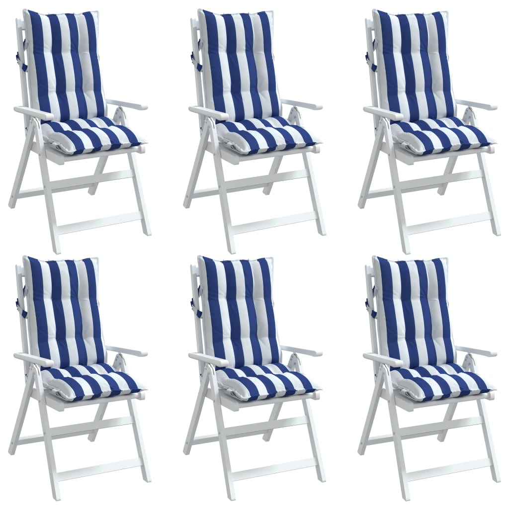 vidaXL Μαξιλάρια Καρέκλας με Πλάτη 6 τεμ. Μπλε&Λευκά Ριγέ Υφ. Oxford