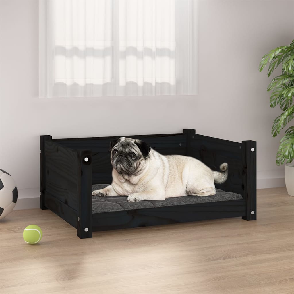 vidaXL Κρεβάτι Σκύλου Μαύρο 65,5x50,5x28 εκ. από Μασίφ Ξύλο Πεύκου