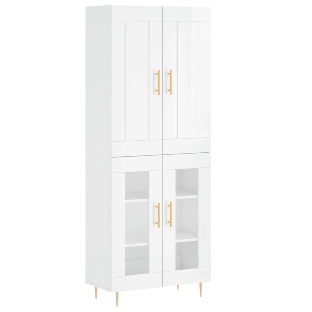 vidaXL Ντουλάπι Γυαλιστερό Λευκό 69,5x34x180 εκ. Επεξεργασμένο Ξύλο