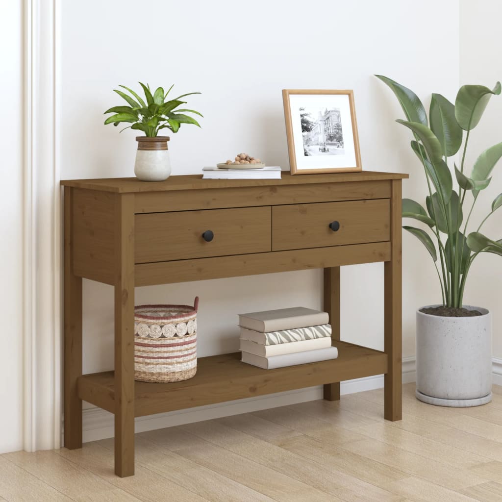 vidaXL Τραπέζι κονσόλα Καφέ μελί 100x35x75 εκ. Μασίφ Ξύλο Πεύκου