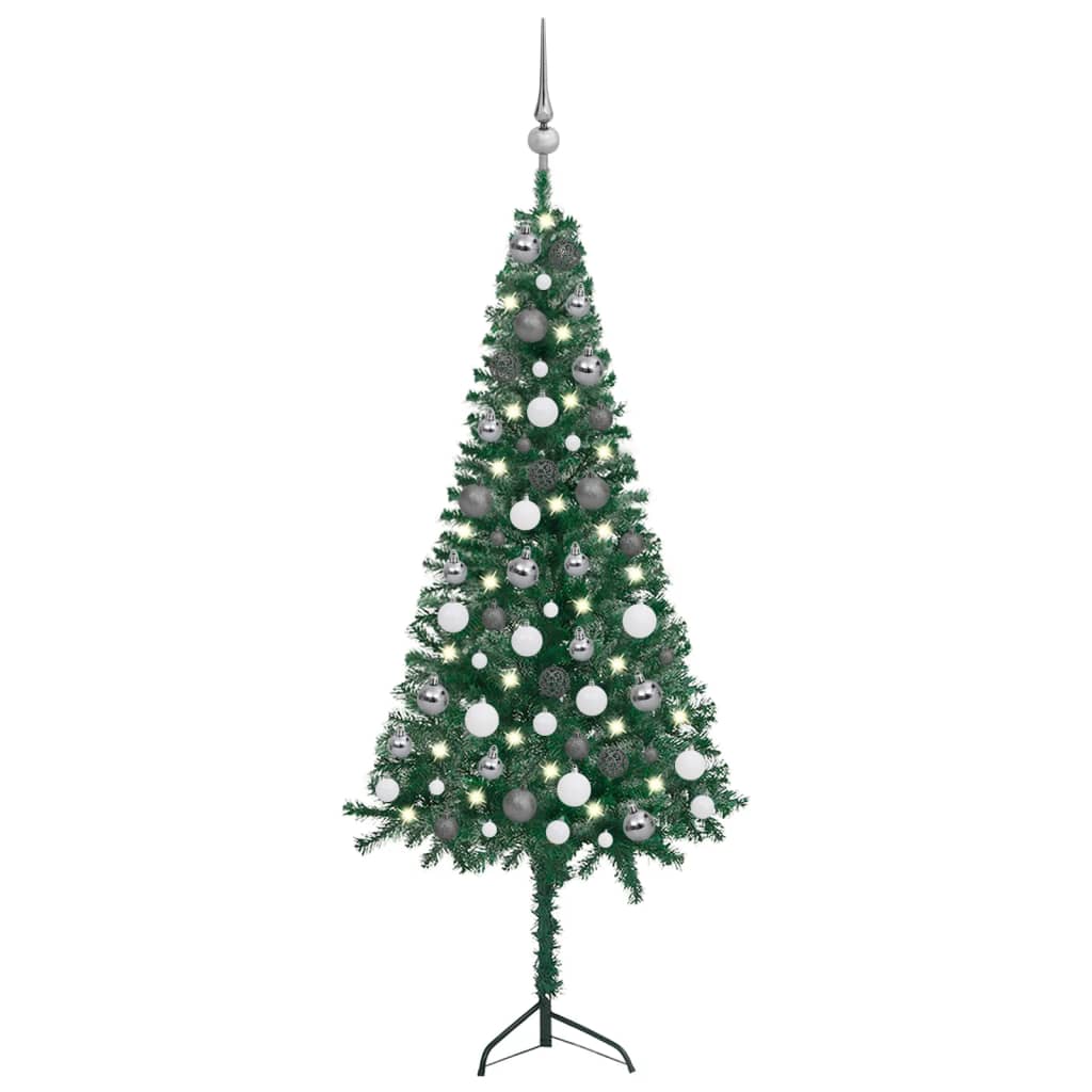 vidaXL Χριστουγεν. Δέντρο Γων. Τεχνητό LED & Μπάλες Πράσινο 120 εκ PVC