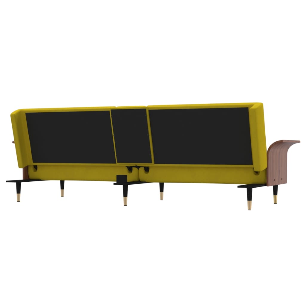 vidaXL Καναπές Κρεβάτι με Ποτηροθήκες Κίτρινος Βελούδινος