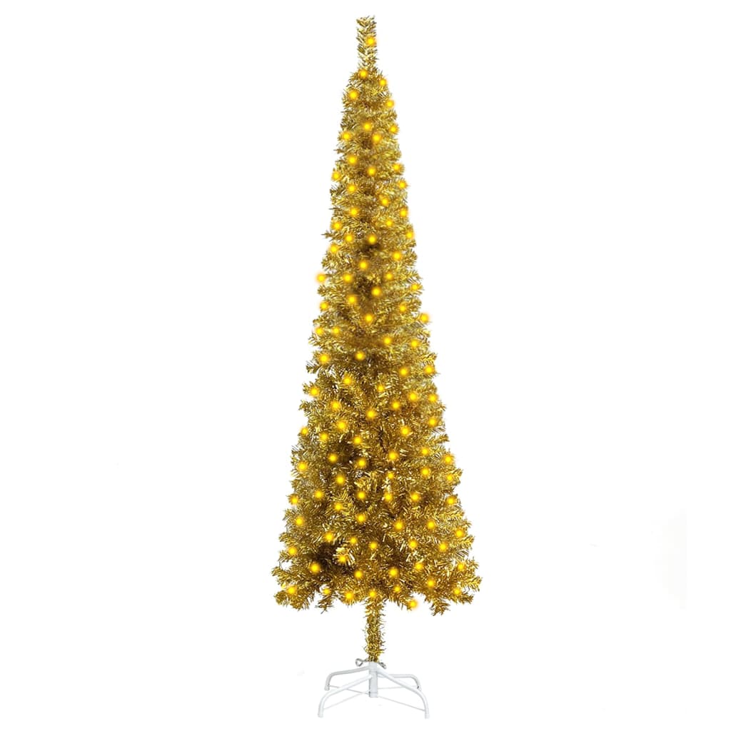 vidaXL Χριστουγεν Δέντρο Προφωτισμένο Slim Χρυσό 210εκ