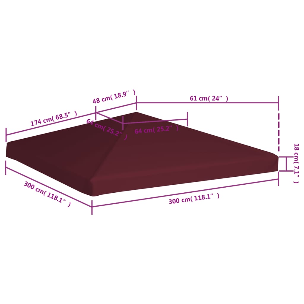 vidaXL Κάλυμμα για Κιόσκι Μπορντό 3 x 3 μ. 310 γρ./μ²