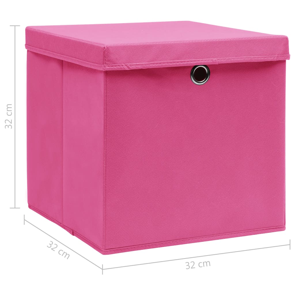 vidaXL Κουτιά Αποθήκευσης με Καπάκια 4 τεμ Ροζ 32x32x32εκ Υφασμάτινα