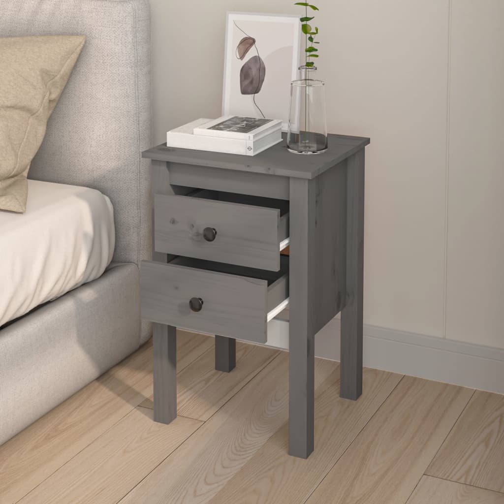 vidaXL Κομοδίνα 2 τεμ. Γκρι 40 x 35 x 61,5 εκ. από Μασίφ Ξύλο Πεύκου