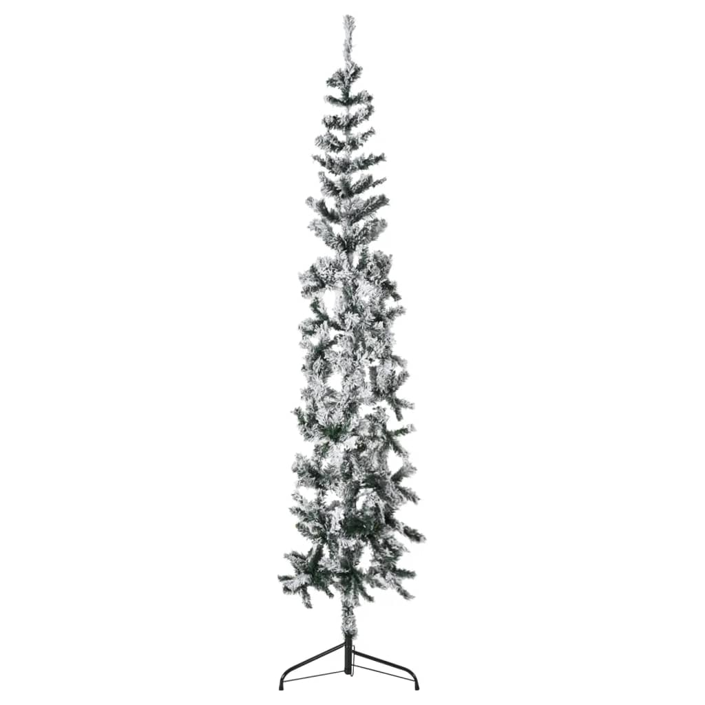 vidaXL Χριστουγεννιάτικο Δέντρο Slim Τεχνητό Μισό Με Χιόνι 180 εκ.