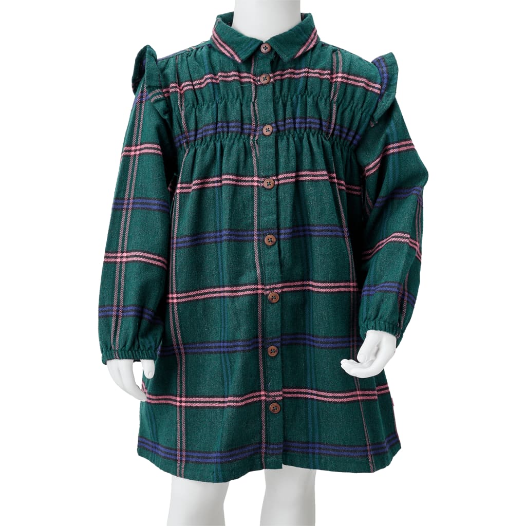 Φόρεμα Παιδικό Μακρυμάνικο με Βολάν Σκούρο Πράσινο 92