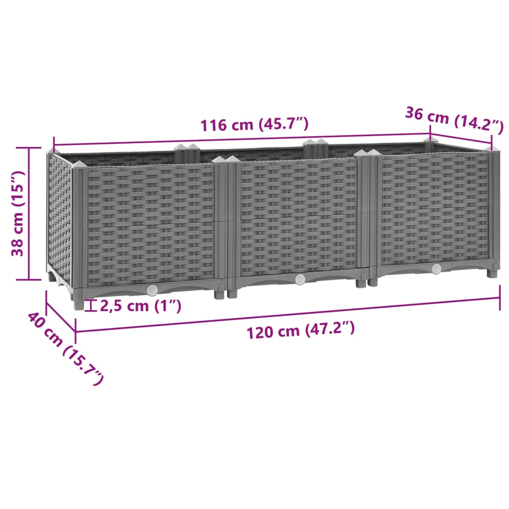 vidaXL Ζαρντινιέρα 120 x 40 x 38 εκ. από Πολυπροπυλένιο
