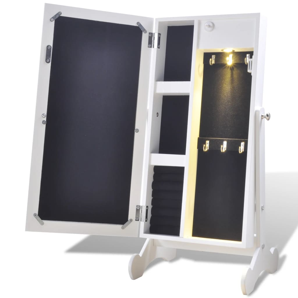 Κοσμηματοθήκη με LED Φωτισμό και Πόρτα με Καθρέπτη Λευκή