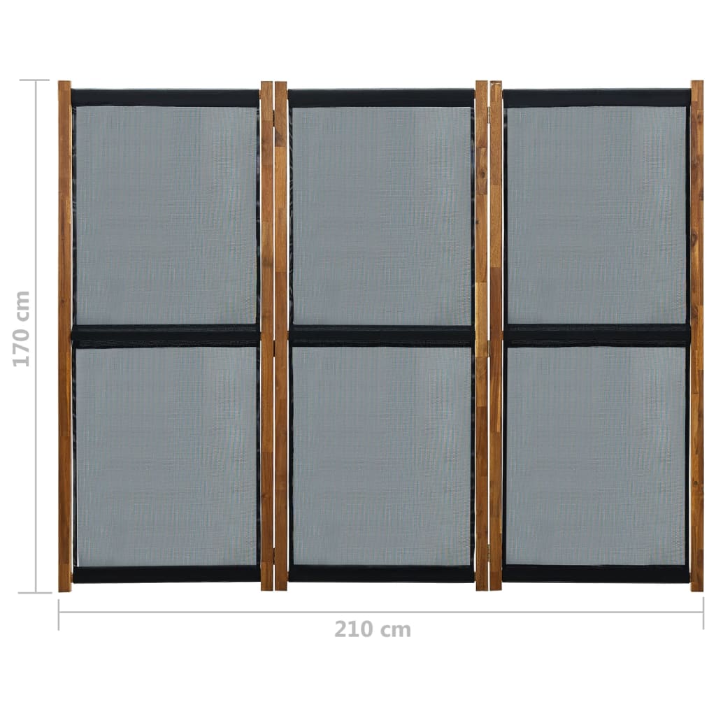 vidaXL Διαχωριστικό Δωματίου με 3 Πάνελ Μαύρο 210 x 170 εκ.
