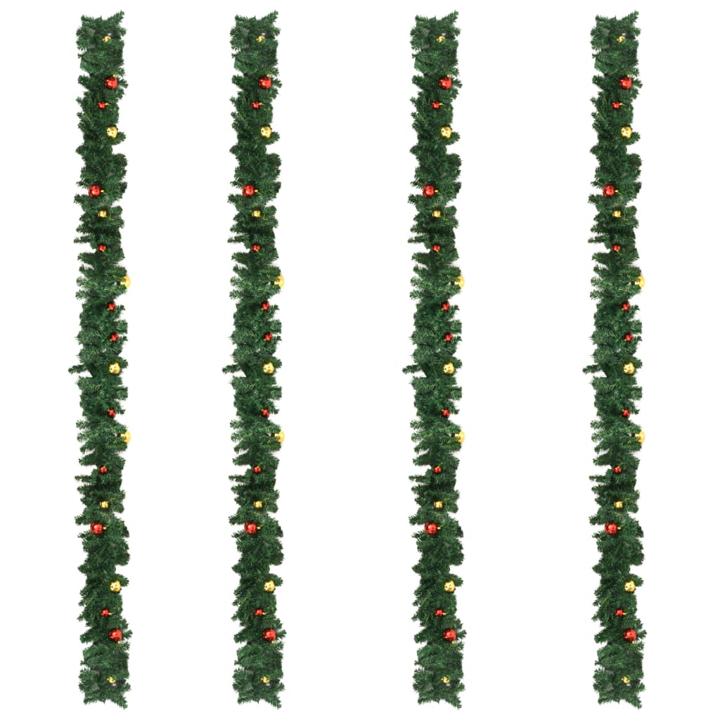 vidaXL Γιρλάντες Χριστουγεννιάτικες 4 τεμ. Πράσινο 270 εκ PVC & Μπάλες