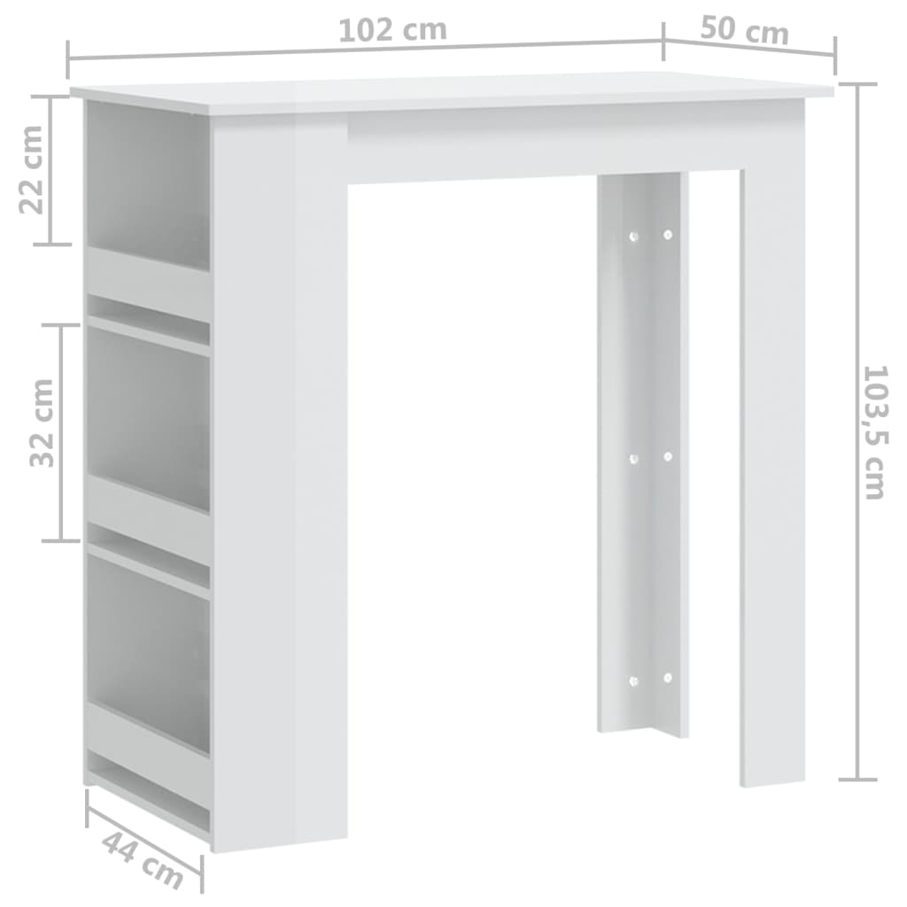 vidaXL Τραπέζι Μπαρ με Ράφια Γυαλ. Λευκό 102x50x103,5 εκ. Μοριοσανίδα