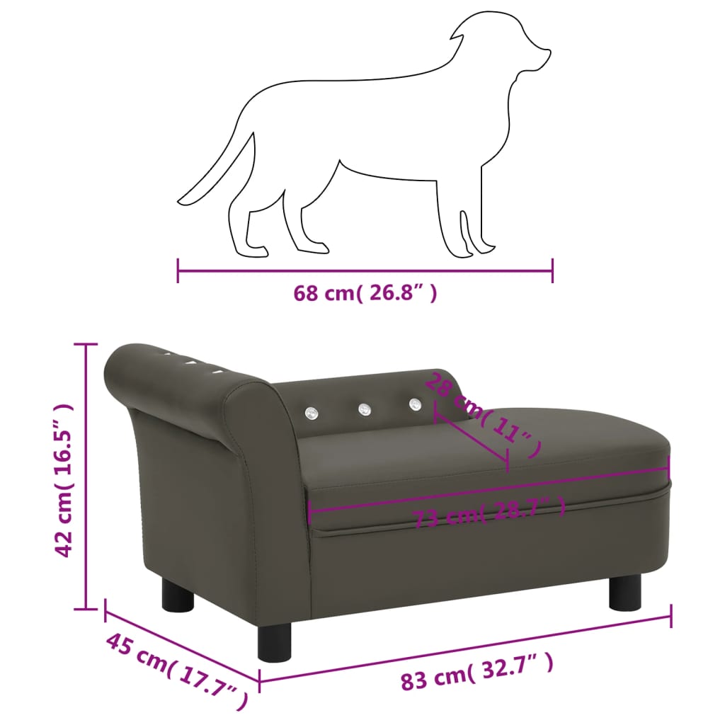 vidaXL Καναπές-Κρεβάτι Σκύλου Σκούρο Γκρι 83x45x42 εκ. Συνθετικό Δέρμα