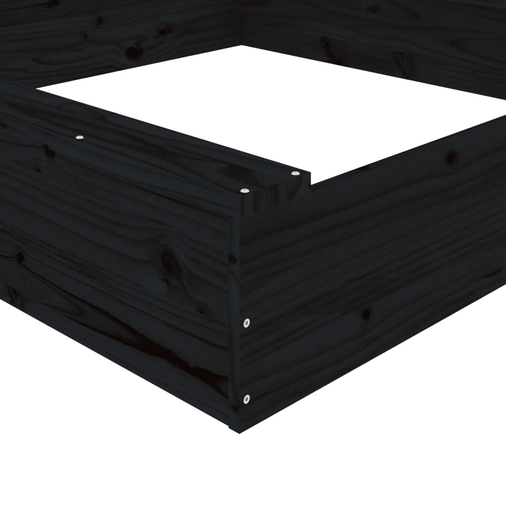 vidaXL Αμμοδόχος με Καθίσματα Μαύρη Τετράγωνη από Μασίφ Ξύλο Πεύκου