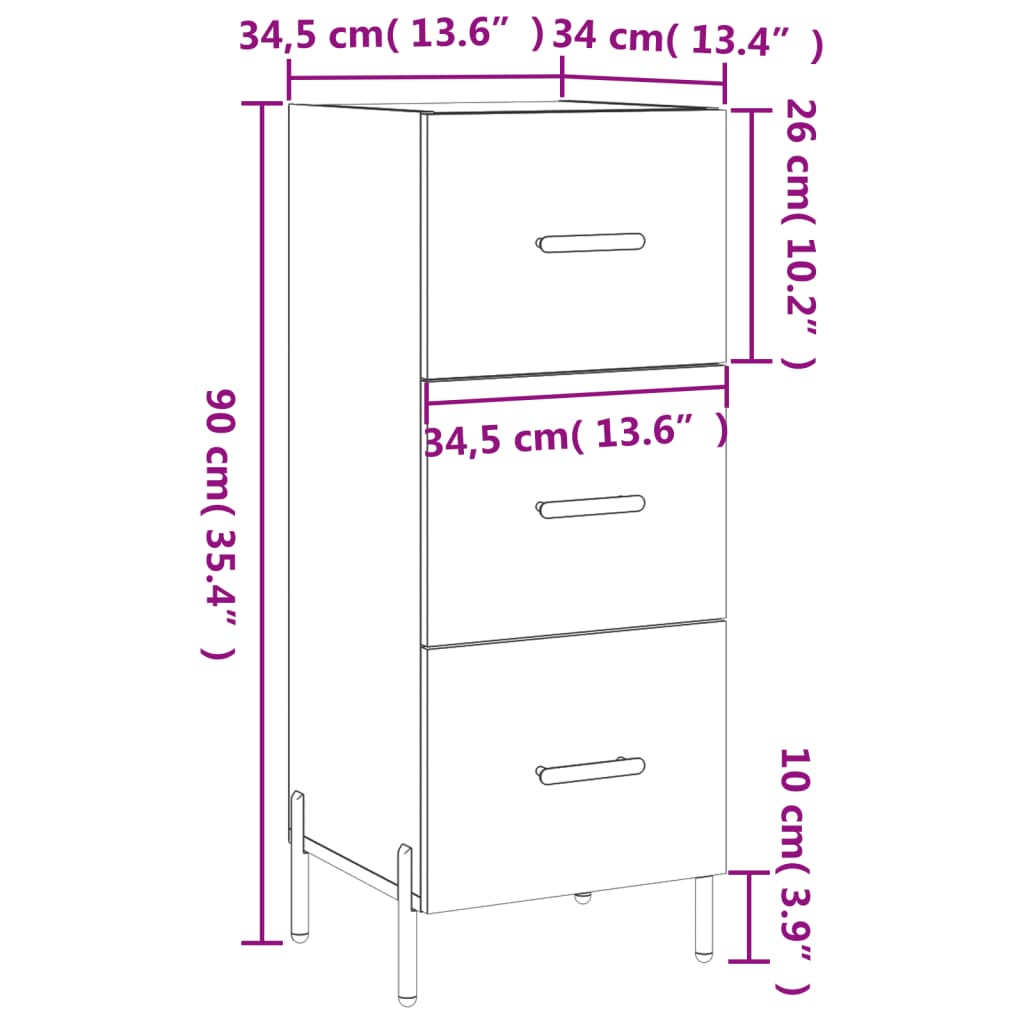 vidaXL Ντουλάπι Γκρι Σκυροδέματος 34,5x34x90 εκ. Επεξεργασμένο Ξύλο