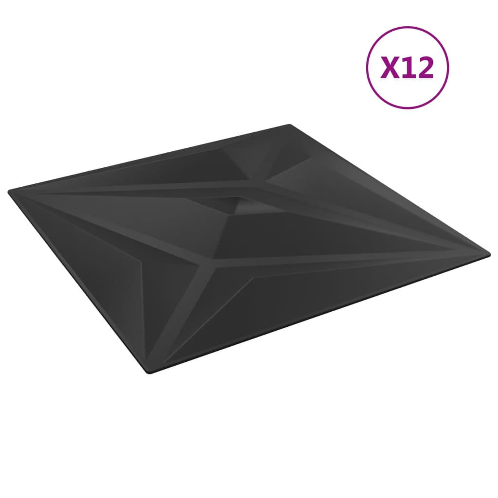 vidaXL Πάνελ Τοίχου 12 τεμ. Μαύρα Σχέδιο Αστέρι 50x50 εκ. 3 μ² EPS