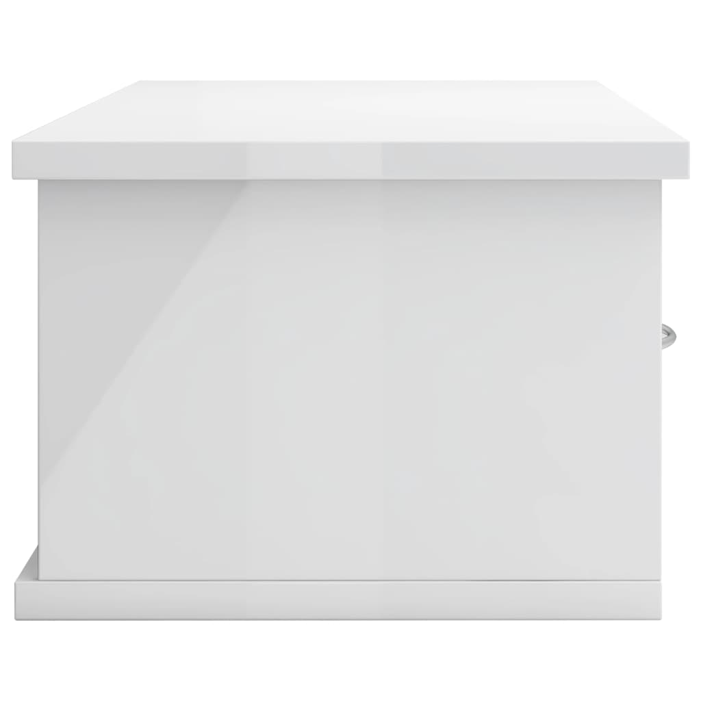 vidaXL Ράφι Τοίχου με Συρτάρια Γυαλ. Λευκό 60x26x18,5 εκ. Μοριοσανίδα