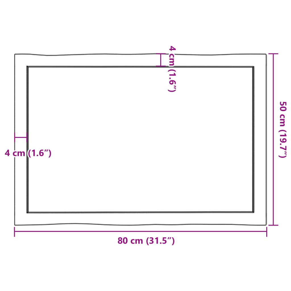 vidaXL Επιφ Τραπεζιού Αν Καφέ 80x50x(2-6)εκ. Ακατέργ. Μασίφ Ξύλο Δρυός