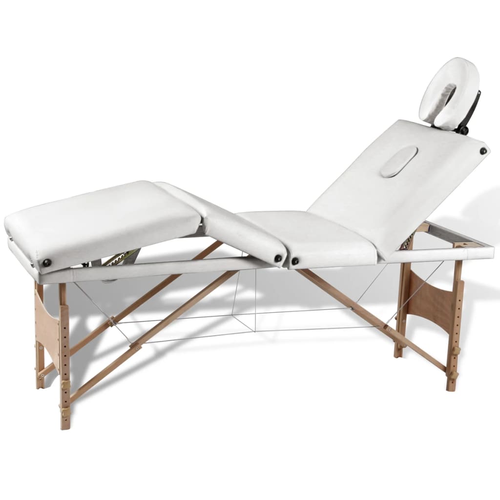 vidaXL Κρεβάτι Μασάζ Πτυσσόμενο 4 Θέσεων με Ξύλινο Σκελετό Κρεμ Λευκό