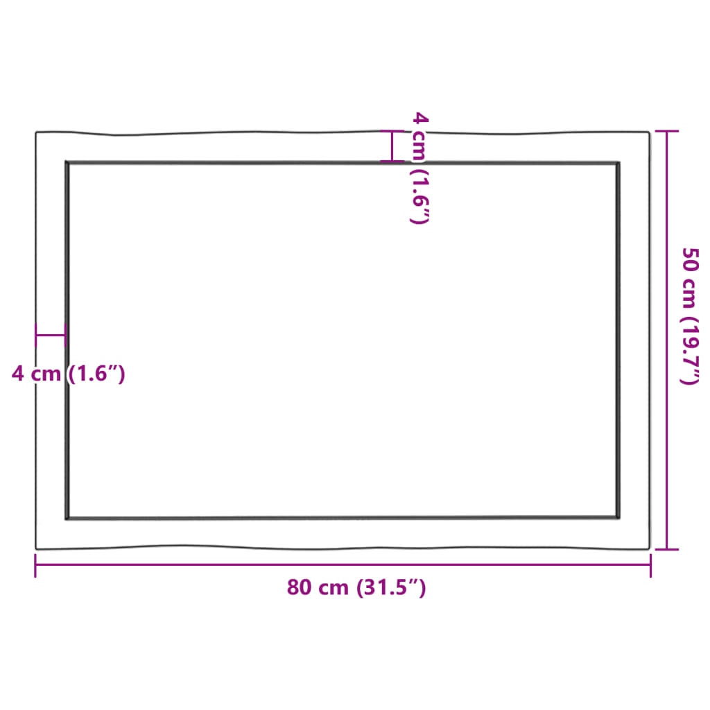 vidaXL Επιφ Τραπεζιού Αν Καφέ 80x50x(2-4)εκ. Ακατέργ. Μασίφ Ξύλο Δρυός