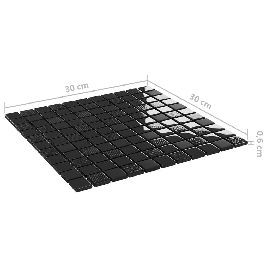 vidaXL Μωσαϊκά Πλακάκια 22 τεμ. Γυαλιστερό Μαύρο 30 x 30 εκ. Γυάλινα