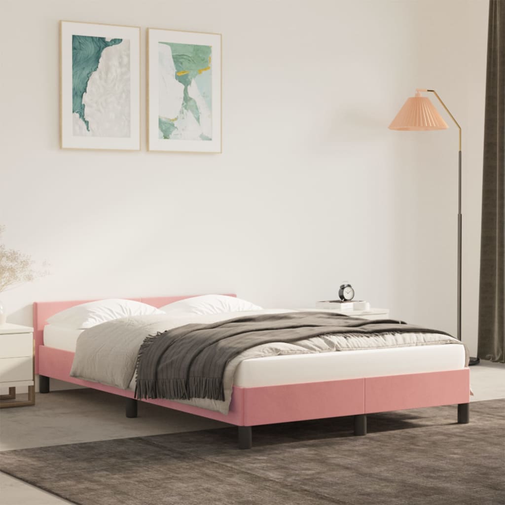vidaXL Πλαίσιο Κρεβατιού με Κεφαλάρι Ροζ 120 x 190 εκ Βελούδινο