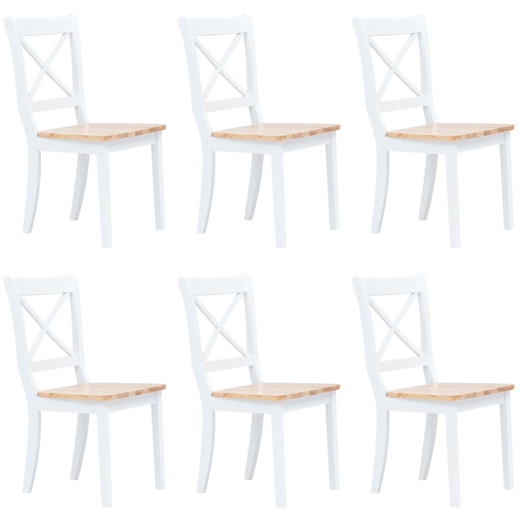 vidaXL Καρέκλες Τραπεζαρίας 6 Τεμ. Λευκό/Αν. Ξύλο Μασίφ Ξύλο Καουτσούκ