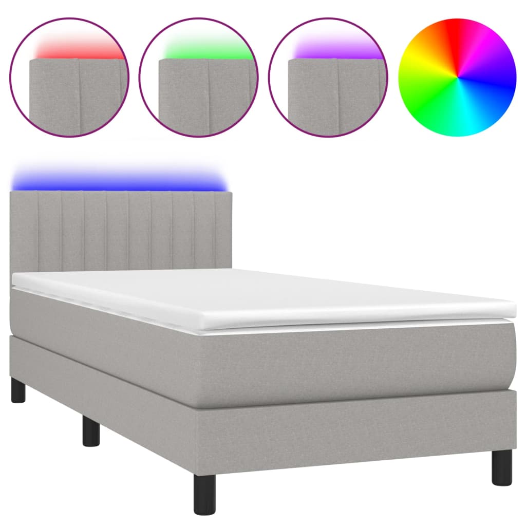 vidaXL Κρεβάτι Boxspring με Στρώμα & LED Αν.Γκρι 80x200 εκ. Υφασμάτινο
