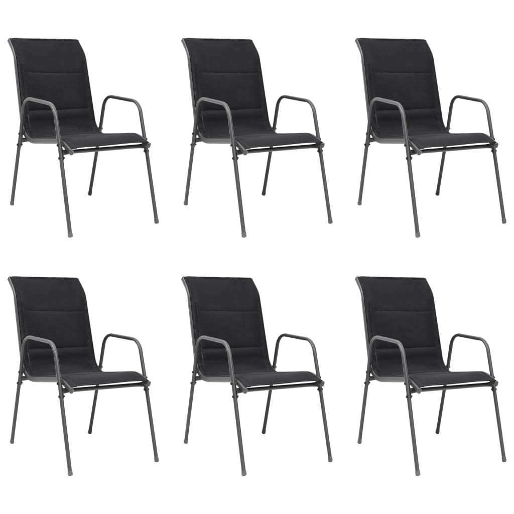 vidaXL Καρέκλες Κήπου Στοιβαζόμενες 6 τεμ. Μαύρες από Ατσάλι/Textilene