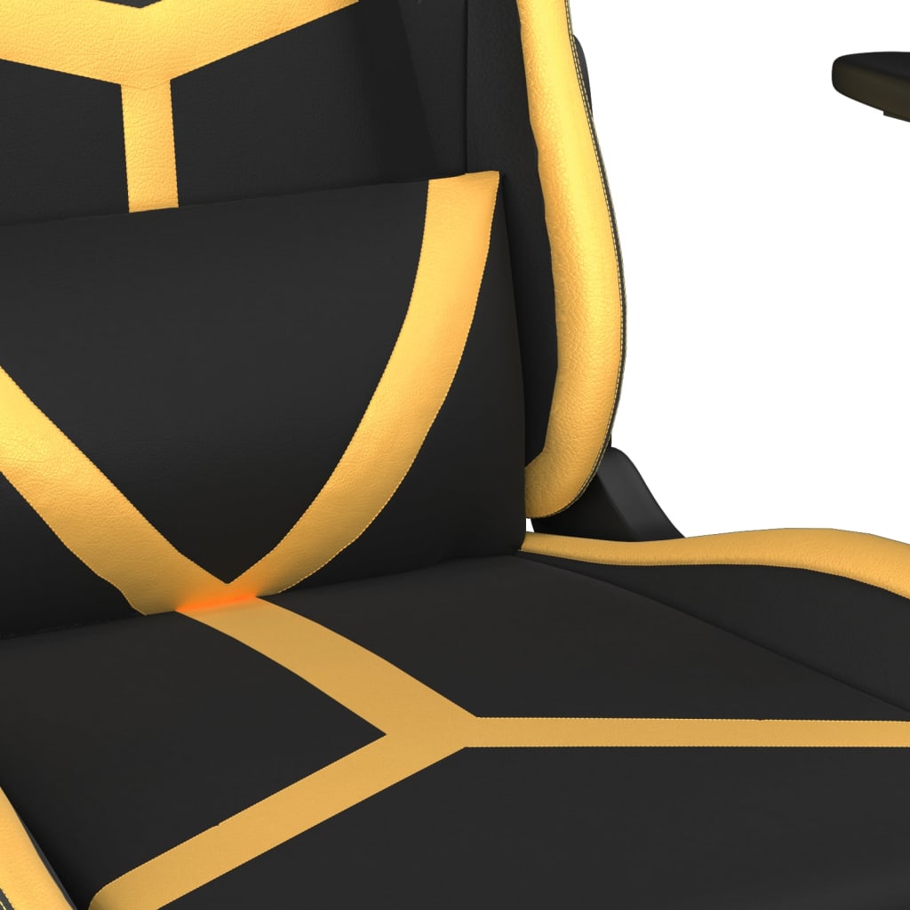 vidaXL Καρέκλα Gaming Μασάζ Υποπόδιο Μαύρος χρυσός από Συνθετικό Δέρμα