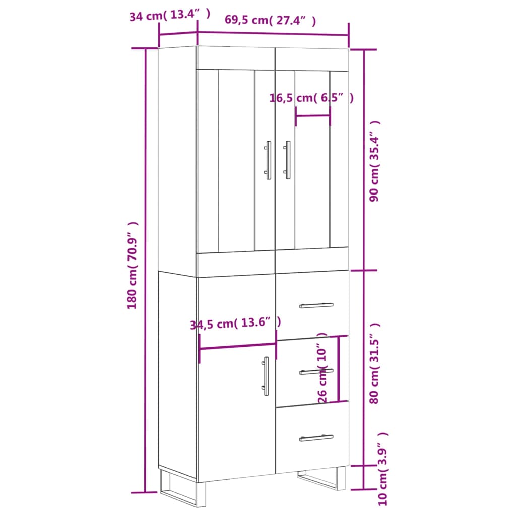 vidaXL Ντουλάπι Καπνιστή Δρυς 69,5x34x180 εκ. από Επεξεργασμένο Ξύλο