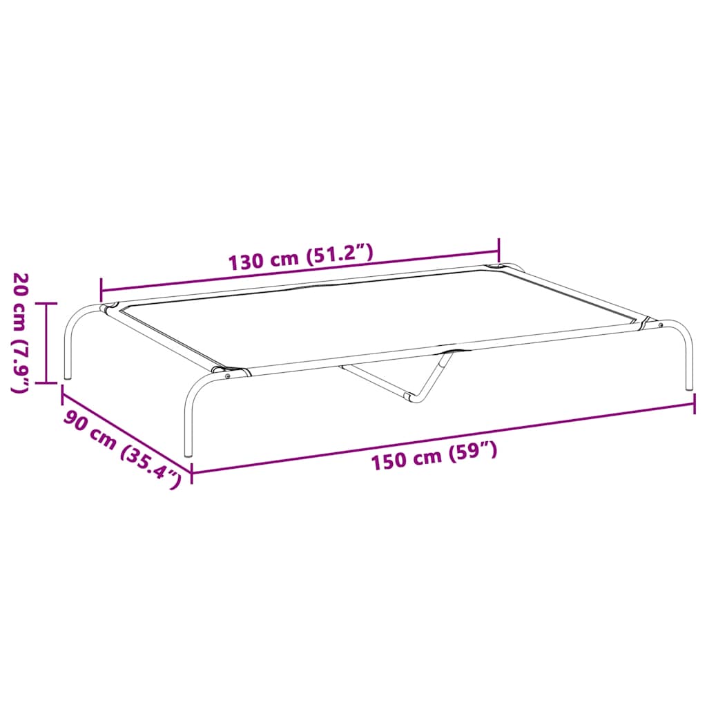 vidaXL Ανυψωμένο κρεβάτι σκύλου γκρι 150x90x20 cm Textilene και χάλυβα