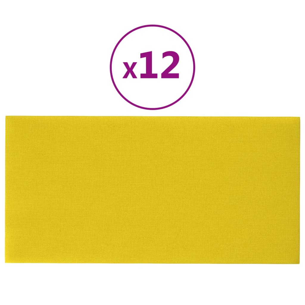 vidaXL Πάνελ Τοίχου 12 τεμ. Κίτρινα 30 x 15 εκ. 0,54 μ² Υφασμάτινα