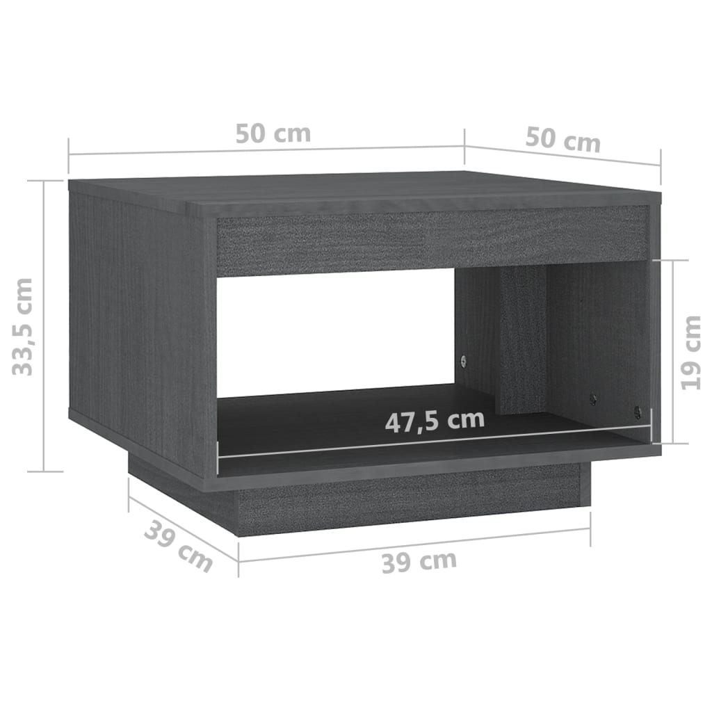vidaXL Τραπεζάκι Σαλονιού Γκρι 50x50x33,5 εκ. από Μασίφ Ξύλο Πεύκου
