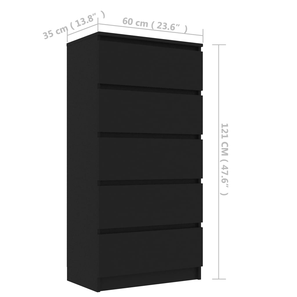 vidaXL Συρταριέρα Μαύρη 60 x 35 x 121 εκ. από Μοριοσανίδα