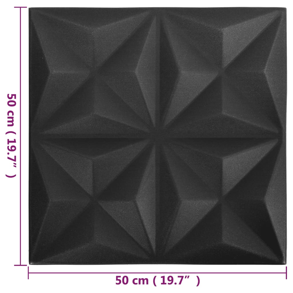 vidaXL Πάνελ Τοίχου 3D 12 τεμ. Μαύρο Origami 50 x 50 εκ. 3 μ²