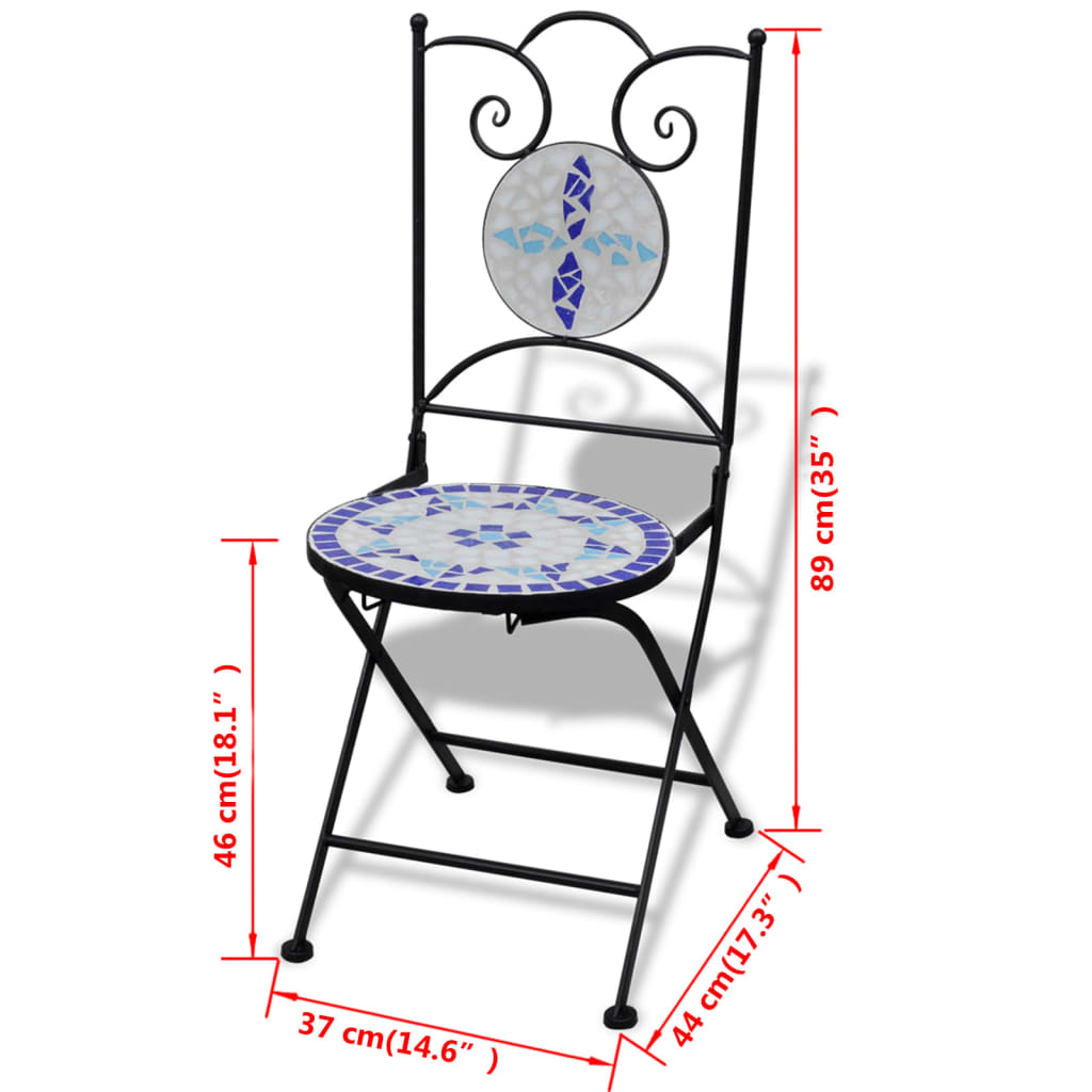vidaXL Καρέκλες Bistro Πτυσσόμενες 2 τεμ. Μπλε / Λευκό Κεραμικές