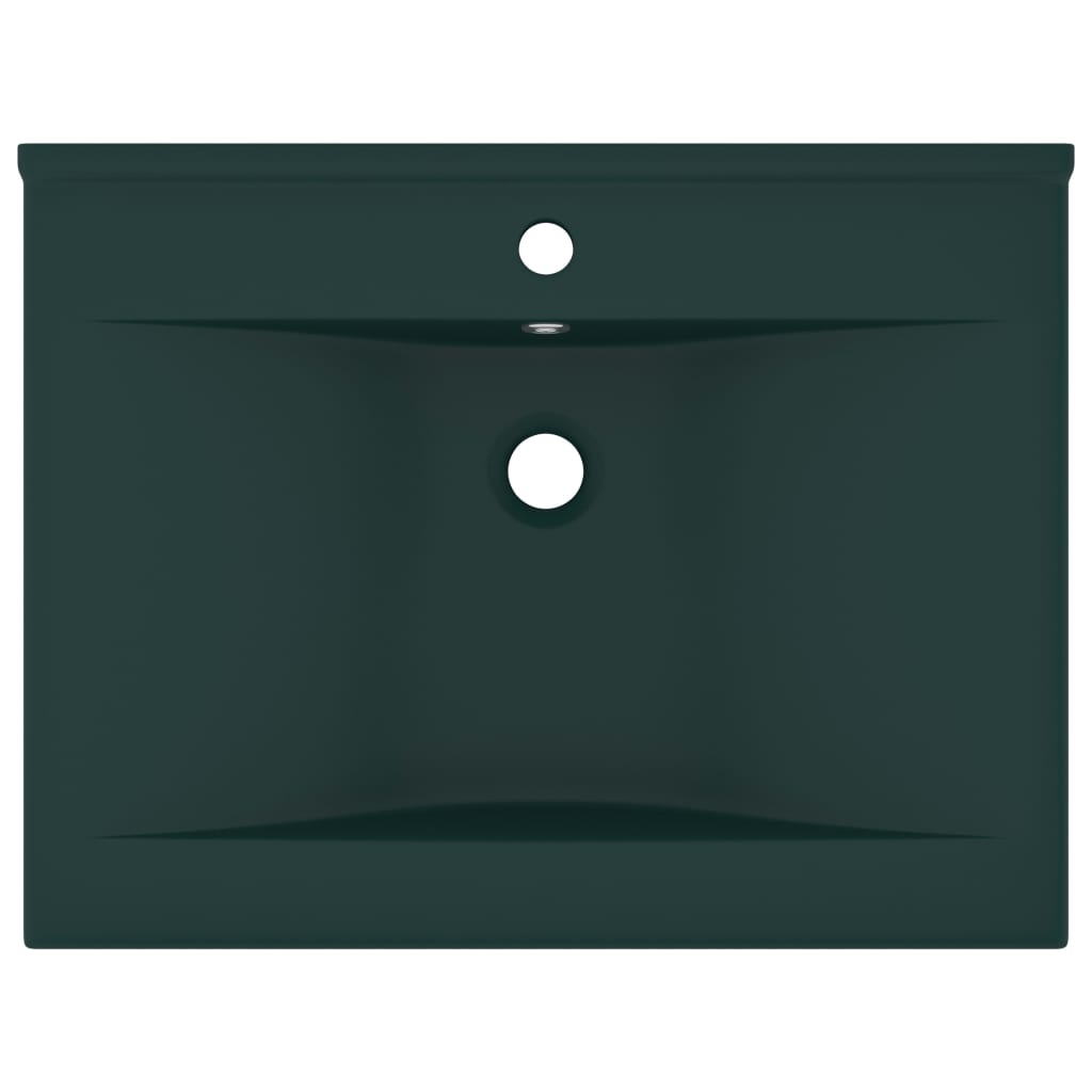 vidaXL Νιπτήρας με Οπή Βρύσης Σκούρο Πράσινο Ματ 60 x 46 εκ. Κεραμικός