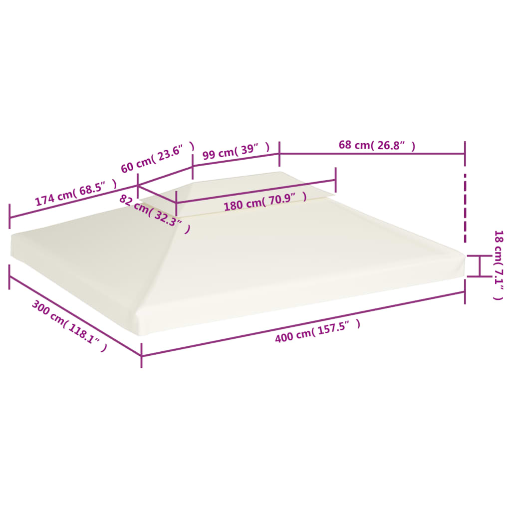 vidaXL Κάλυμμα Ανταλλακτικό για Κιόσκι 310 γρ./μ² Λευκό Κρεμ 3 x 4 μ.