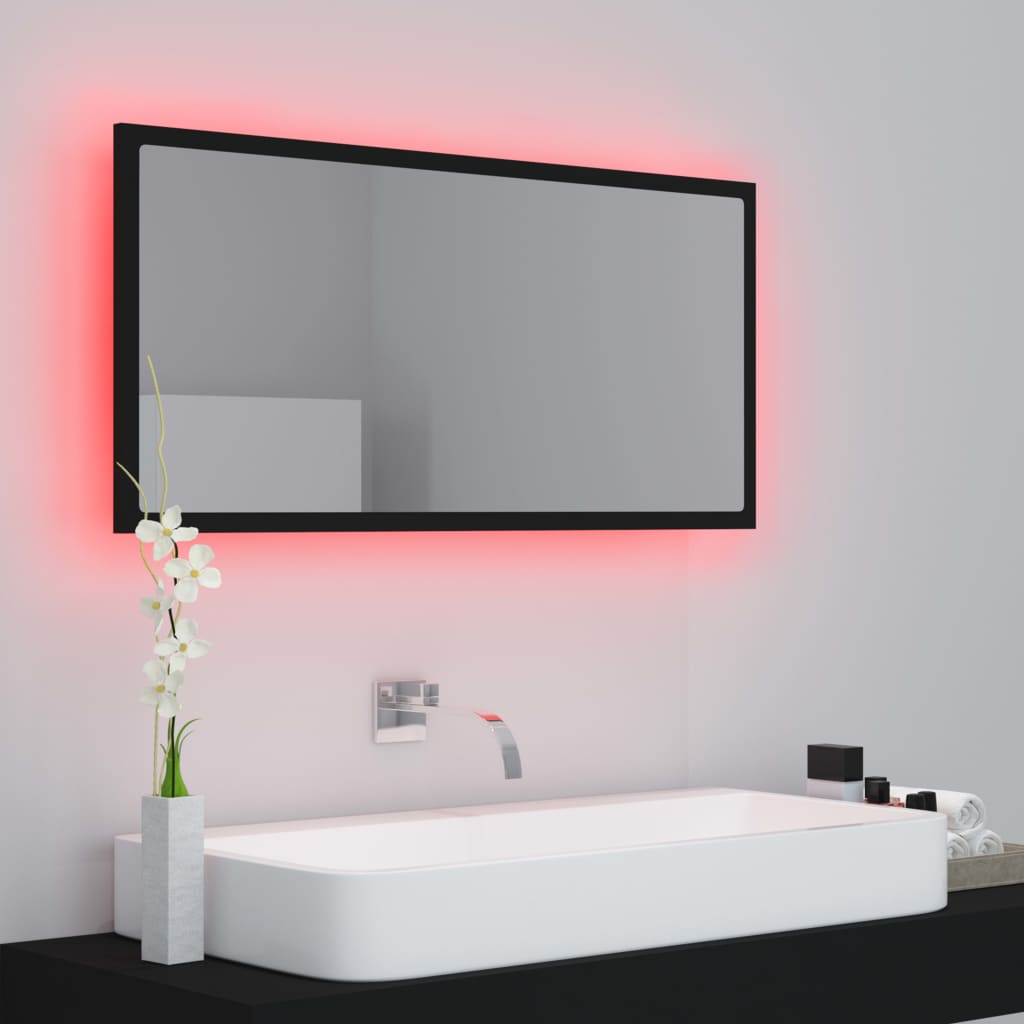 vidaXL Καθρέφτης Μπάνιου με LED Μαύρος 90x8,5x37 εκ. Ακρυλικός