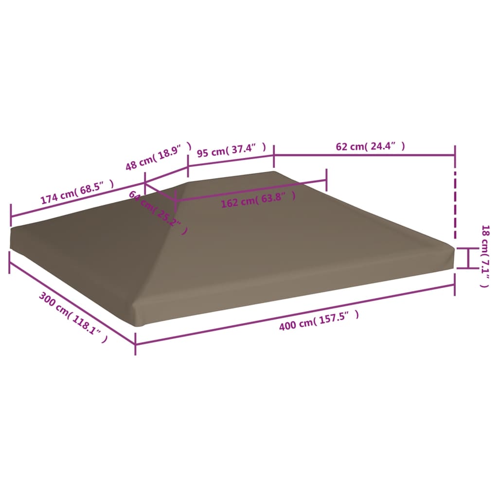 vidaXL Κάλυμμα για Κιόσκι Χρώμα Taupe 3 x 4 μ. 310 γρ./μ²