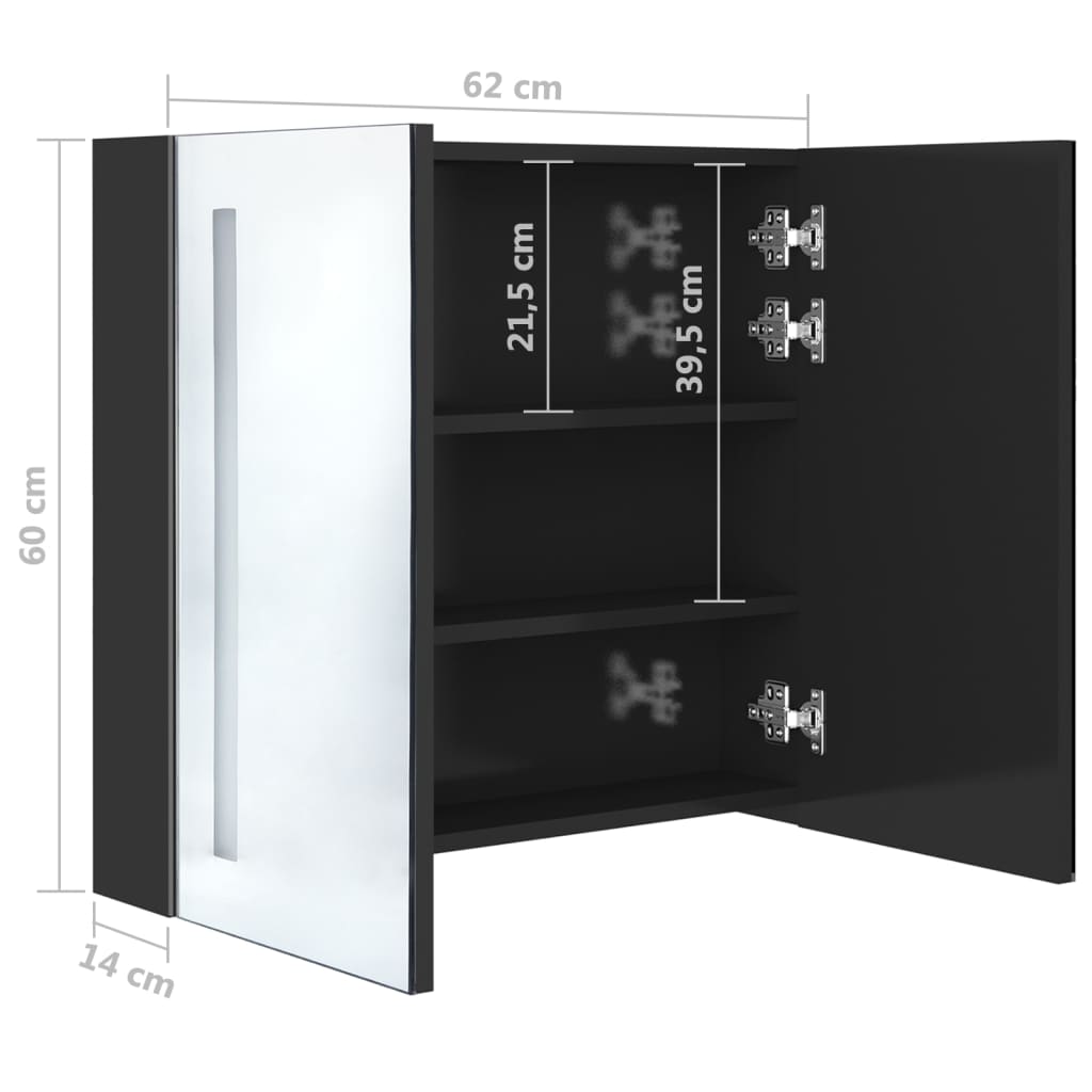 vidaXL Καθρέφτης Μπάνιου με Ντουλάπι & LED Λαμπερό Μαύρο 62x14x60 εκ.