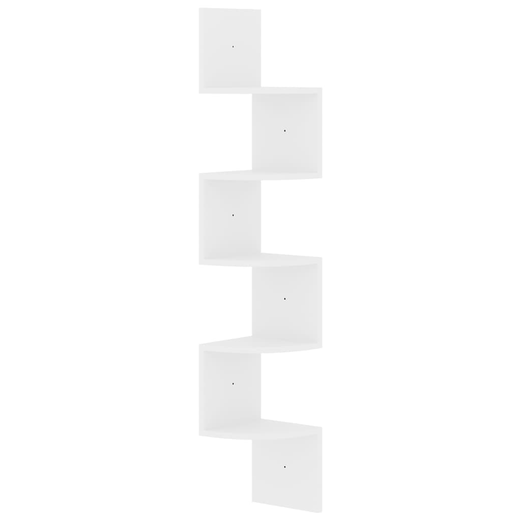 vidaXL Γωνιακή Ραφιέρα Τοίχου Λευκή Γυαλ. 19x19x123 εκ. από Επεξ. Ξύλο